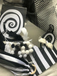 Black & White Sensory Bundle Box Ribbon Ring Scarf Card Handmade Baby Gift