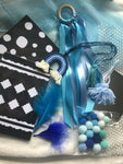 Blue Sensory Bundle Box Ribbon Ring Scarf Cards Handmade Baby Boy Gift