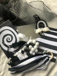 Black & White Sensory Bundle Box Ribbon Ring Scarf Card Handmade Baby Gift